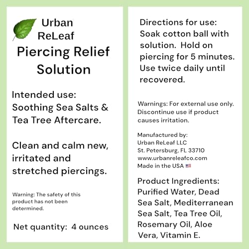Urban ReLeaf PIERCING RELIEF Solution ! Safely Clean, Soothe & Gently Calm New, Irritated and Bumpy Piercings. 100% Natural Sea Salt, Tea Tree, Rosemary - Thumbnail 7
