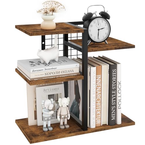 Image of ELITEROO Desktop Shelf Organizer, 4-Tier Wooden Desk Bookshelf, Small Tabletop Book Shelf, Adjustable Display Rack for Home, Office, Dorm, Rustic Brown