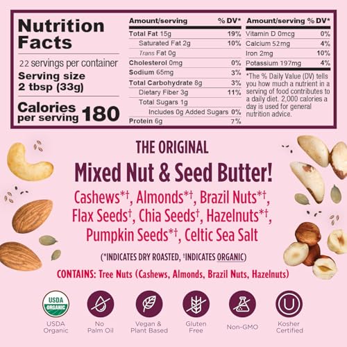 NuttZo Organic Power Fuel Crunchy 7 Nuts & Seeds Butter, Paleo Friendly | Peanut & Gluten Free, Vegan, and Kosher, No Added Sugar or Oil | 26 oz Jar, 2-Pack