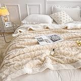 WONGS BEDDING Kuscheldecke 150x200 Flauschig Sherpa Decke,Sofaüberwurf Fleecedecke,Dick Sofadecke Doppelgesicht Extra Warme & Weiche Couchdecke Beige Wohndecken