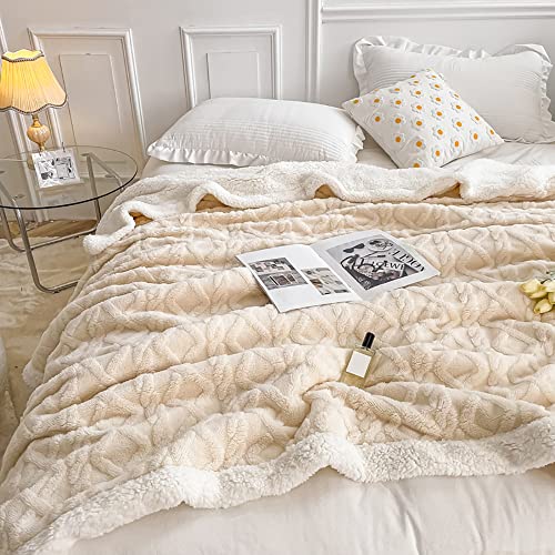 WONGS BEDDING Kuscheldecke 150x200 Flauschig Sherpa Decke,Sofaüberwurf Fleecedecke,Dick Sofadecke Doppelgesicht Extra Warme & Weiche Couchdecke Beige Wohndecken