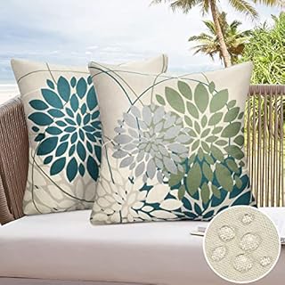 Waterproof Cushion Cover 45 X 45 Blue Green Throw Pillow Cover Abstract Cushions Outdoor Pillow Case 18X18 Decorative Cover Mondern Farmhouse Cushion Cover for Livingroom Garden Set of 2