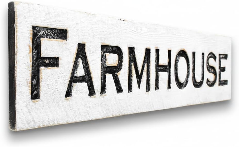 FARMHOUSE Sign - Carved in a 48"x10" Solid Wood Board | Rustic Distressed | Vintage Country Decor | Handmade in NC