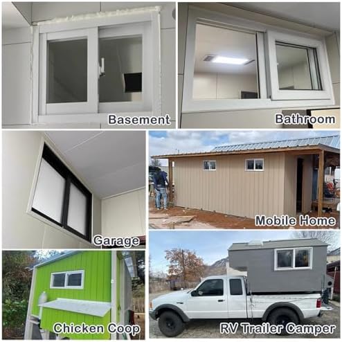 Privacy & Ventilation Aluminum Sliding Window with Frosted Glass & Screens, White Bathroom Window, 24x12in (60x30cm) for Home, Large Small Spaces