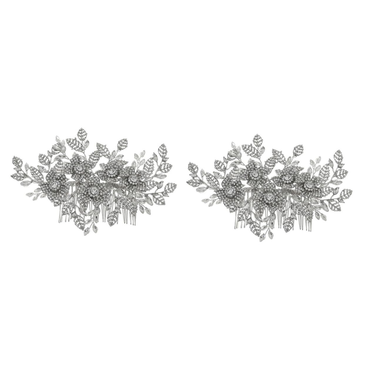 FRCOLOR 2 Pièces Peigne À Insertion De Diamant Complet Alliage Feuille Creuse Disque Peigne À Cheveux Casque En Diadème En Charmes De Cheveux En Cristal Peignes À Cheveux De