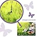 BANBERRY DESIGNS Butterfly Wall Clock - Butterflies and Purple Daisies Printed on Canvas - Wall Clock Spring Garden Vibrant Flowers - Quartz Movement -16