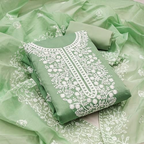 Image of Y2Y Women's Heavy Cotton Embroidery Work Unstitched Salwar Suit Dress Material With Chanderi Work Dupatta (Free Size Multi Color)