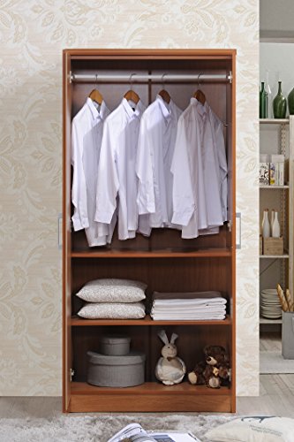 Hodedah 2 Door Wardrobe With Adjustable/Removable Shelves & Hanging Rod, Cherry #TOP4