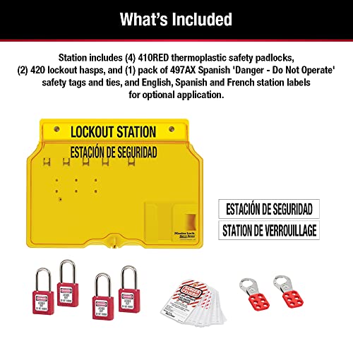 Master Lock 1482BP410 Covered Lockout Tagout Station with 4 Zenex Thermoplastic Padlocks , Yellow - Thumbnail 5
