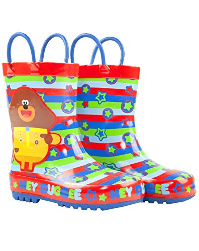 Multicoloured Waterproof Boots with Handles | Duggee & All-Over Icon Print | Outdoor Play Footwear for Younger Boys | Rainy Weather Essentials Merchandise
