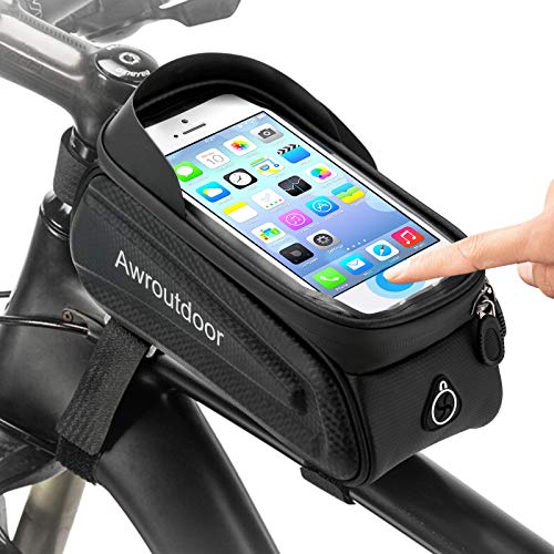 Awroutdoor Bolsas de Bicicleta, Bolsa Bicicleta Manillar de Montaña con Pantalla Táctil y Visera, Bolsa Impermeable para Bicicleta, para Teléfono Inteligente por Debajo de 7 Pulgadas