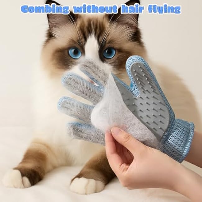 2 in 1 Pet Grooming Glove for Cats & Dogs, Efficient Deshedding Brush Pet Long Short Fur Removal Glove, Gentle Massaging Puppy Kitten Bathing Grooming Brush Tool, Easy Clean Floating Hair Mitt-NhvAewtE
