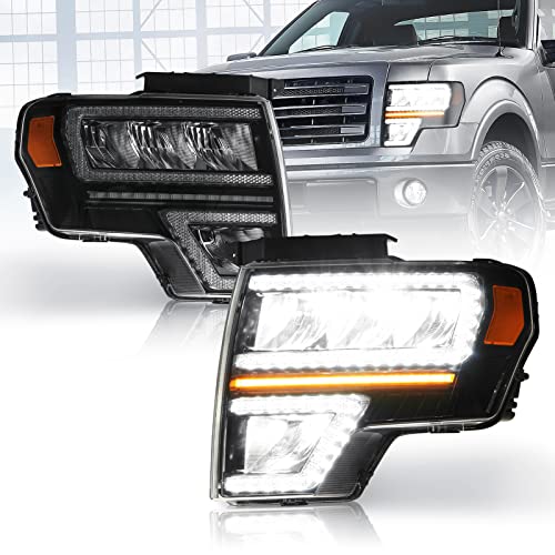 Headlight Assembly for Ford F150 2009 2010 2011 2012 2013 2014, LED Headlights Replacement Pair Passenger and Driver Side, Clear Lens