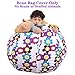 Stuffed Animal Storage Bean Bag Chair, Bean Bag Cover for Organizing Kid’s Room - Fits a Lot of Stuffed Animals, Large/Flowers White