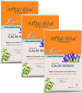 Atyaveda’s Calm Minds | All-in-One Mental Wellness & Brain Support Supplement | Ayurvedic Blend of 13 Herbs with Ashwagand... Price In India