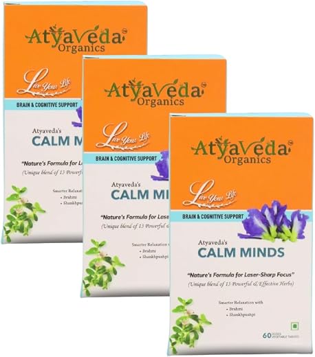 Atyaveda’s Calm Minds | All-in-One Mental Wellness &amp; Brain Support Supplement | Ayurvedic Blend of 13 Herbs with Ashwagand...