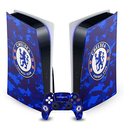 Head Case Designs Officially Licensed Chelsea Football Club Camouflage Mixed Logo Vinyl Faceplate Gaming Skin Decal Compatible With Sony PlayStation 5 PS5 Disc Edition Console & DualSense Controller