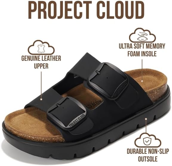 Project Cloud 100% Genuine Leather Platform Sandals Women Footwear - Wedge Chunky Slides for Women 2026 with Memory Foam Insole & Cork Footbed Womens Sandals (GreeceChunky) - Image 3