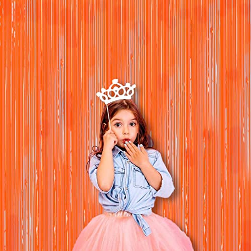 Foil Curtain Party Decoration Orange 2 Pack 3Ftx8Ft Photo Booth Props For Party Metallic Fringe Curtains Tinsel Backdrop Foil Fringe Curtains Happy Birthday Decoration #TOP2