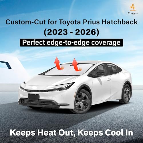 Image of EcoNour Windshield Sunshade Compatible for Toyota Prius Hatchback 2023-2024 2025 2026, Sun Visor for Front Windshield & Window Sun Shade Cover, UV Heat Blocker & Protector, Car Accessories