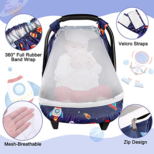 Image of SWESEN Car Seat Covers for Babies, Carseat Cover Boy with Zipper, Cozy Sun & Summer Cover, Infant Car Seat Canopy, Carseat Privacy Cover with 2 Layers, Space Planet