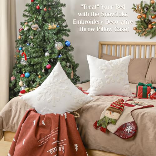 Lewondr Christmas Throw Pillow Cover, 2 Pack Snowflake Embroidery Decorative Throw Pillow Case Linen Sofa Cushion Cover for Party Thanksgiving Day Xmas Decor 20"x20"(50x50cm) - White by Lewondr - Image 5
