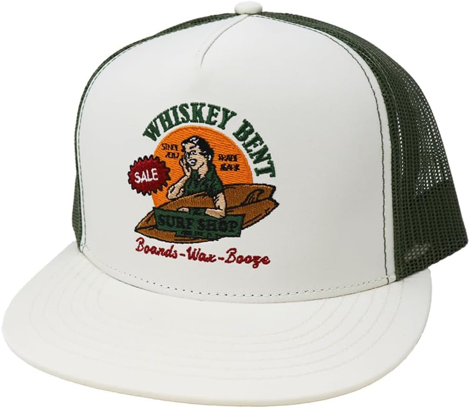 WHISKEY BENT HAT CO. Surf Shop Adjustable Snapback Hat White/Green