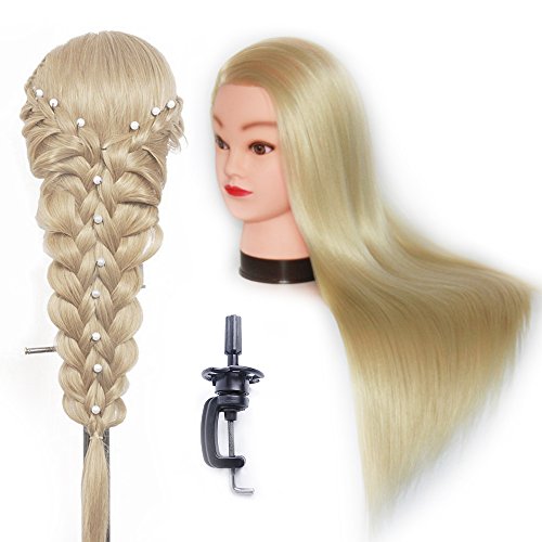 26"-28" Mannequin Head Hair Styling Training Head Manikin Cosmetology Doll Head Synthetic Fiber Hair (Table Clamp Stand Included) SJ613P