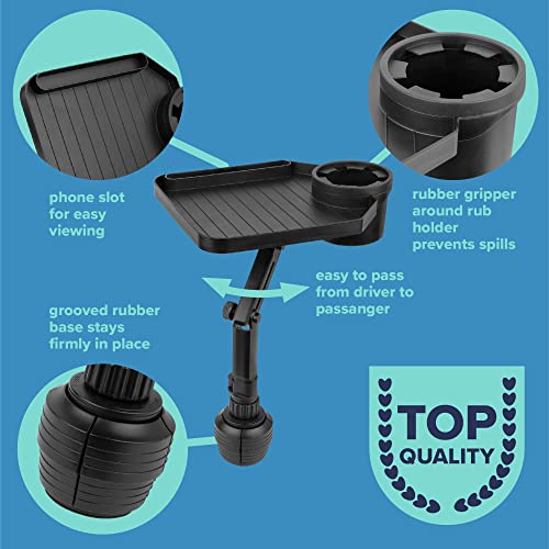 Premium Car Cup Holder Tray - Adjustable Food Tray With Cup Holder & Phone Slot - Premium Car Tray Table With 360° Swivel Arm For Easy Turning From Driver To Passenger Seat - Gift For Men And Women #TOP6