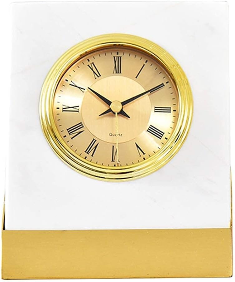 Vintage Mantel Clock Silent Table Clock,Retro Table Clocks Classic Marble Metal Table Clock HD Glass Silent Wall Clock Battery