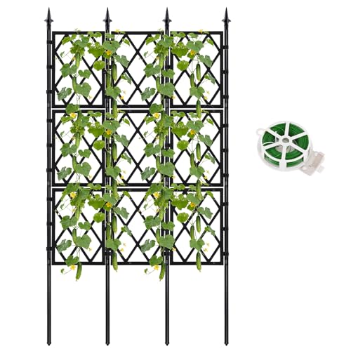 63 Inch Garden Trellis For Climbing Plants Outdoor Black Iron Pipe Support Fence Metal Wall Lattice Climbing Frame For Potted Plants Indoor for Ivy Vines Vegetable Flower Patio Lawn Yard Backyard