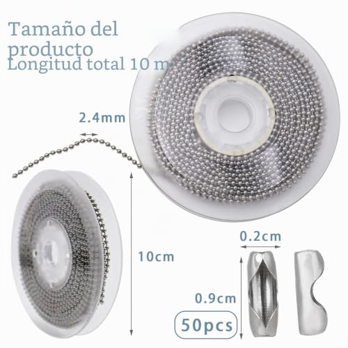 Miniatura 2 de Mipiace 10m Cadena De Bolas De Acero Inoxidable De 2,4 Mm Cadena De Cuentas De Metal Con 50 Conectores De Cadena De Bolas Para Diy Joyas Collar Llaveros Collares Pulseras