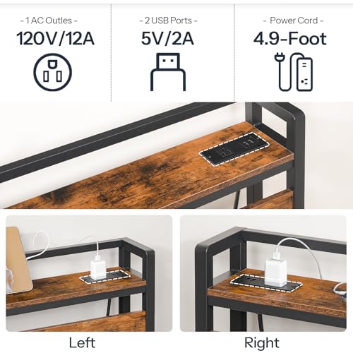 HOOBRO Headboard Queen Size, Headboard with 2 Outlets and 4 USB Ports, Adjustable Height, Storage Rack, Sturdy and Stable, Easy Assembly, Rustic Brown and Black by HOOBRO - Image 4