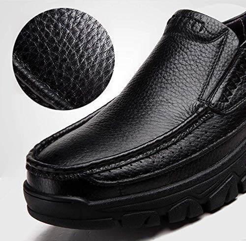 2023 Mens Cow Leather Shoes Fashion Genuine Waterproof Comfy Non Slip Soft Slip On Casual Oxfords (Black,10)2