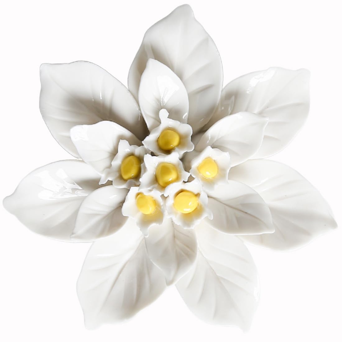 Keramikblumen-Wanddekoration, handgefertigte Rosen-Kunstblume für Wohnzimmer, Zuhause, Flur, Schlafzimmer, Küche, Bauernhaus, Badezimmer, Esszimmer, Weihnachtsstern, weiß, 11,9 cm