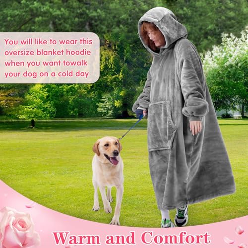 Image of Waitu Wearable Blanket Sweatshirt Gifts for Women and Men, Super Warm and Cozy Giant Blanket Hoodie, Thick Flannel Blanket with Sleeves and Giant Pocket - Gray