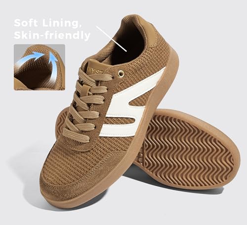 Image of LUCKY STEP Women Retro Gum Sole Fashion Sneakers | Genuine Leather Classic Tennis Skate Walking Shoes Anti Slip Trainers