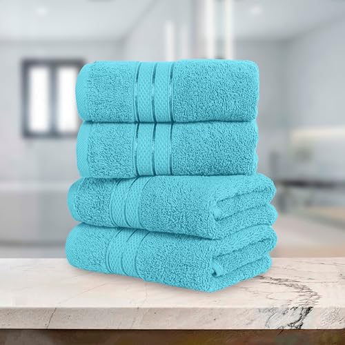 Image of Elegant Comfort Three Line Popcorn Towel Set for Bathroom 16 x 28 inches, Premium Hotel Quality 4-Pack Hand Towels, 100% Turkish Cotton, Soft and Durable, Quick Dry and Highly Absorbent, Aqua