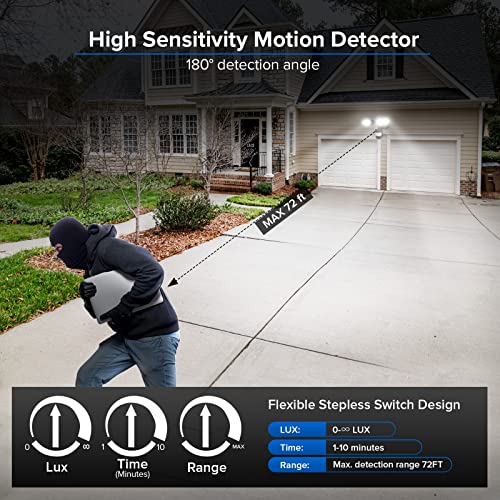 sansi eco series 18w 1800lm led motion sensor outdoor lights energy saving security light 200w equiv 5000k dusk to dawn flood light 50000 hours lifespan ip65 waterproof for yard doorway black
