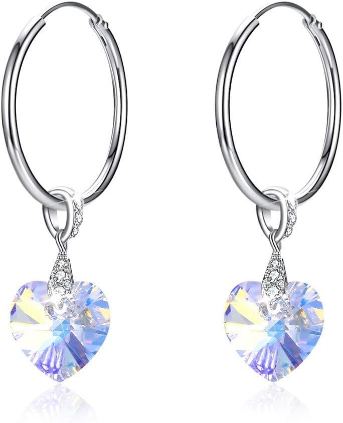 LSLYTQ Crystals From Elements S925 Heart-Shaped Crystal Circle Earrings Love Hope Earrrings
