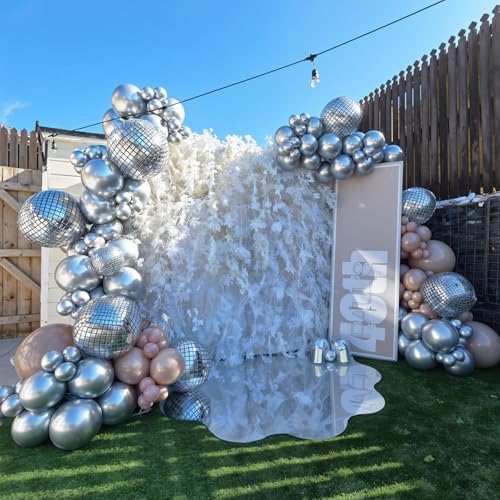 Image of 10 Pcs Disco Ball Balloons 32 /10 4D Ball Balloons Metallic Silver Disco Mylar Balloon Chrome for Birthday Bachelorette 70s 80s 90s Themed Graduation Retro New Year Eve Prom Party Decorations