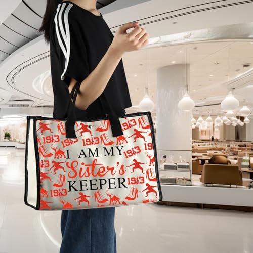 Bolso tote PWHAOO para hermandad griega 'I Am My Sister's Keeper', color rojo, para mujer miniatura 2