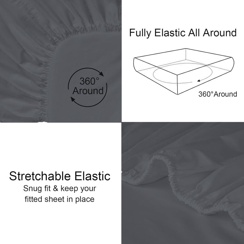 Image of King Size Fitted Sheet- Egyptian Cotton 500 Thread Count Hotel Luxury 1 Piece King Fitted Bedsheet- Fit Mattress Up to 12 inch- Extra Soft, Wrinkle Free, Breathable Sheet- Dark Grey