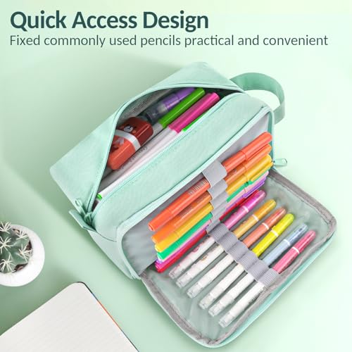 Image of Sooez Original High Capacity Pencil Case, Big Pencil Bag Pouch Box Organizer Pen Case, Aesthetic Supply for Girls Adults, Portable Journaling Supplies with Easy Grip Handle & Loop, Mint Green