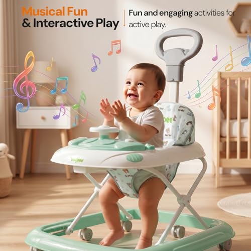 Image of Baybee Baby Walkers for 6-18 Month Baby Boy and Girl with Parental Handle | Interactive Musical Activity, Removable Play Panel & Feeding Tray, Breathable Soft Mesh Seat, Foldable Portable Design | Push Walker for kids (Green)