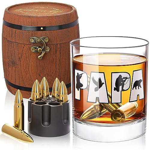 LIGHTEN LIFE Papa Gifts,Papa Whiskey Glass with Stones in Barrel Gift Box,Gifts for Dad,Dad Birthday Gifts,Whiskey Gifts Set for Papa,Dad,Father,Grandpa,Father's Day Present for Dad from Son Daughter