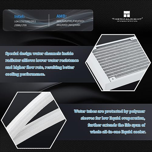 Thermalright Aqua Elite 360 ARGB White V4 CPU Aio Cooler, 360 CPU Liquid Cooling, Pump Head Speed up to 6400RPM,for AM4/AM5,Intel LGA1851/1150/1151/1200/2011/1700,High Performance Radiator(White) 2