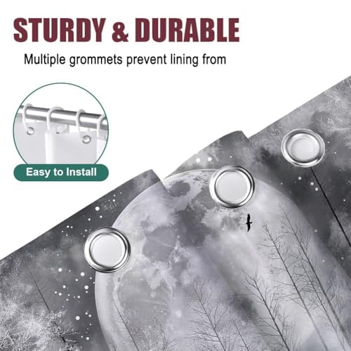 Rideau de douche 180x180 cm lune forêt gris dégradé en polyester imperméable - 6