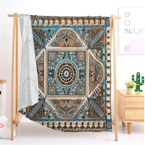 Couverture plaid en flanelle peluche au design géométrique raffiné pour lit double