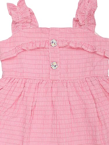 Image of Doodle Ruffle Dress for Baby Girls | Breathable Kids Frock & Dresses for Babies | Western Frocks with Flat Collar & Waist Tie | Knee Length with Sleeveless (Pink & Yellow | Age 6 Months - 4 Years)